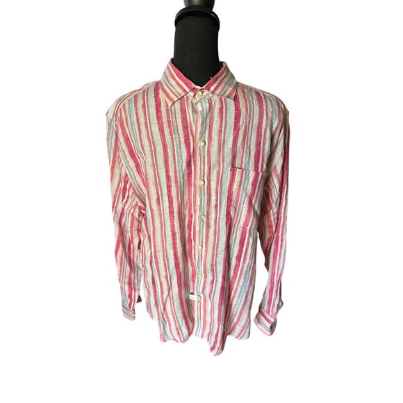 Tommy Bahama Men’s Pink Watercolor Stripe Linen Long Sleeve Button Up | Size M - Picture 1 of 8